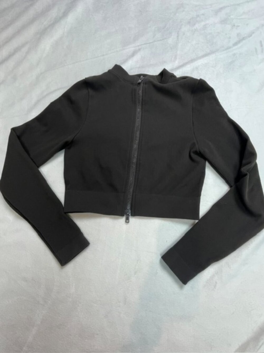 SET ACTIVE Women's Activewear Ribbed Sportbody Zip Up Cropped Top, Brown, Size S - Picture 2 of 7